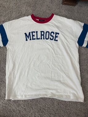 Forever 21 White Melrose Graphic Ringer Tee with Blue and Red Accents
